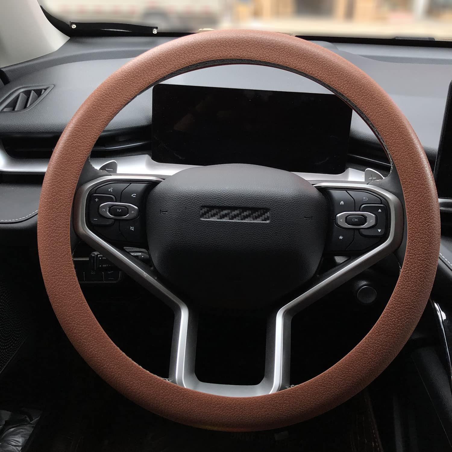 Premium Leather-Textured Soft Silicone Car Steering Wheel Cover - SWT1200 (10 Colors, Brown) | Non-Slip Grip & Comfort Driving | Perfect for Sedans, SUVs & Trucks