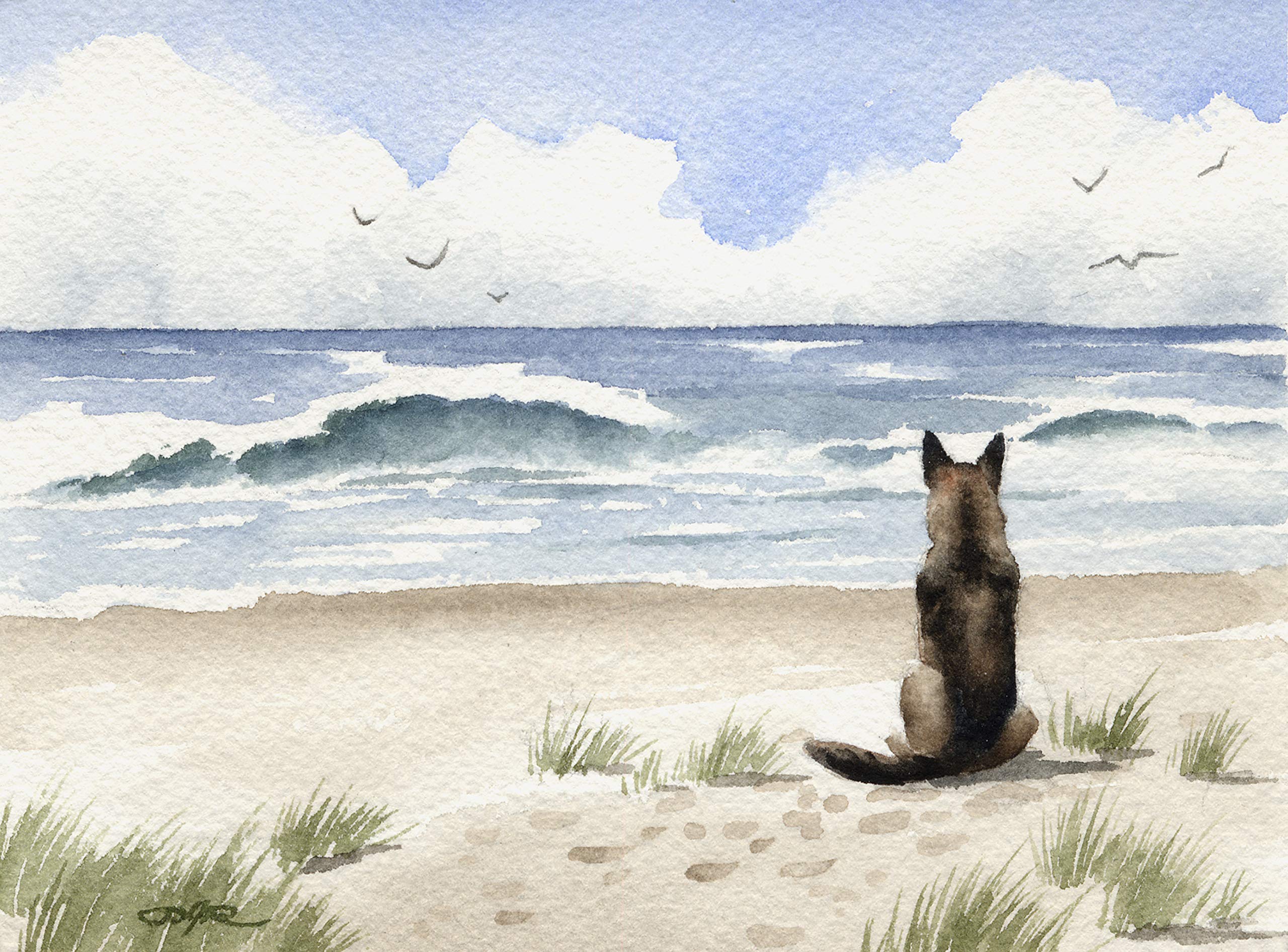 German Shepherd at the Beach Watercolor Art Print - Oversized Wall Decor by Artist DJ Rogers | Perfect for Living Room, Bedroom or Office Decor