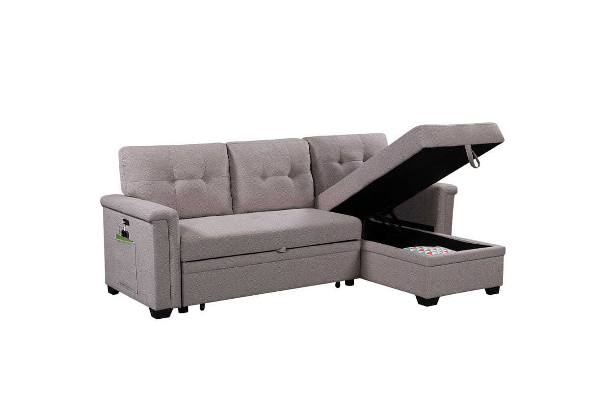 Ashlyn Light Gray Reversible Sleeper Sectional Sofa with Storage Chaise & USB Charging Ports - Modern Convertible Couch for Small Spaces, Living Room, Apartment & Guest Room