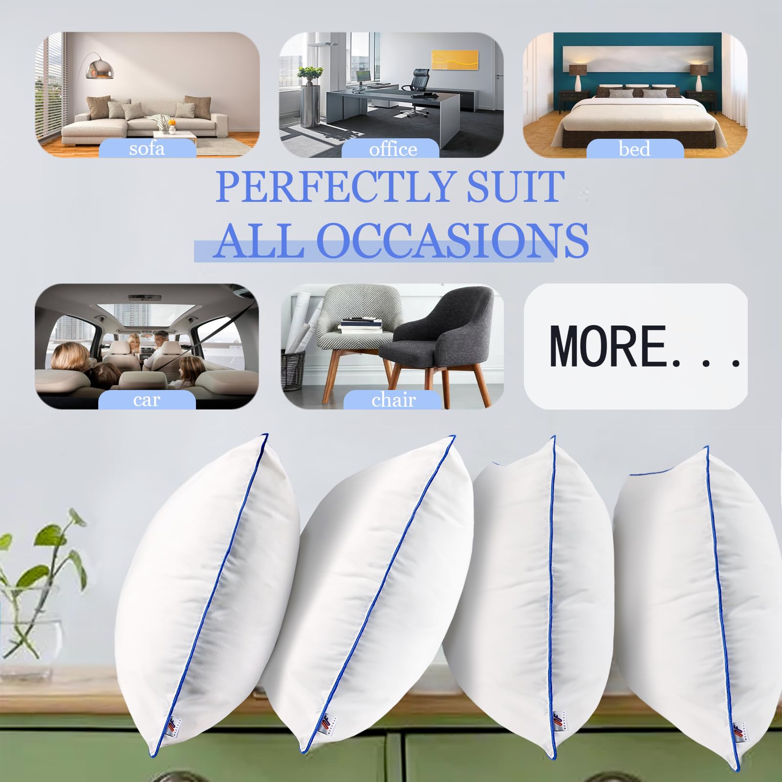Premium 12x20 Inch Throw Pillow Inserts Set of 2 - White Rectangle Decorative Cushion Inserts for Sofa, Bed & Home Decor - Perfect for Living Room, Bedroom & Cozy Spaces