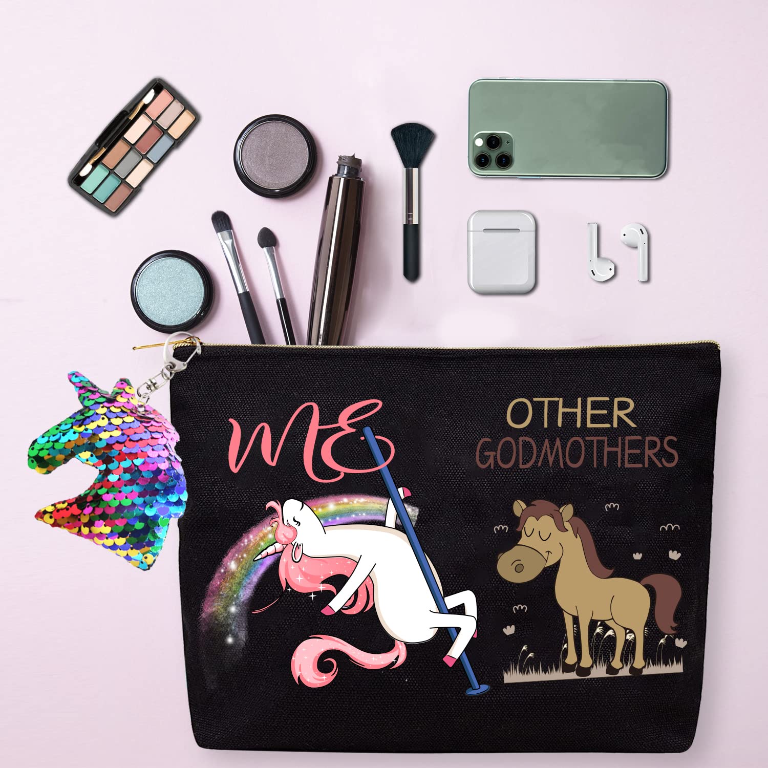 Christmas Makeup Bag for Godmother - Travel Cosmetic Pouch with Mirror | Gift Idea