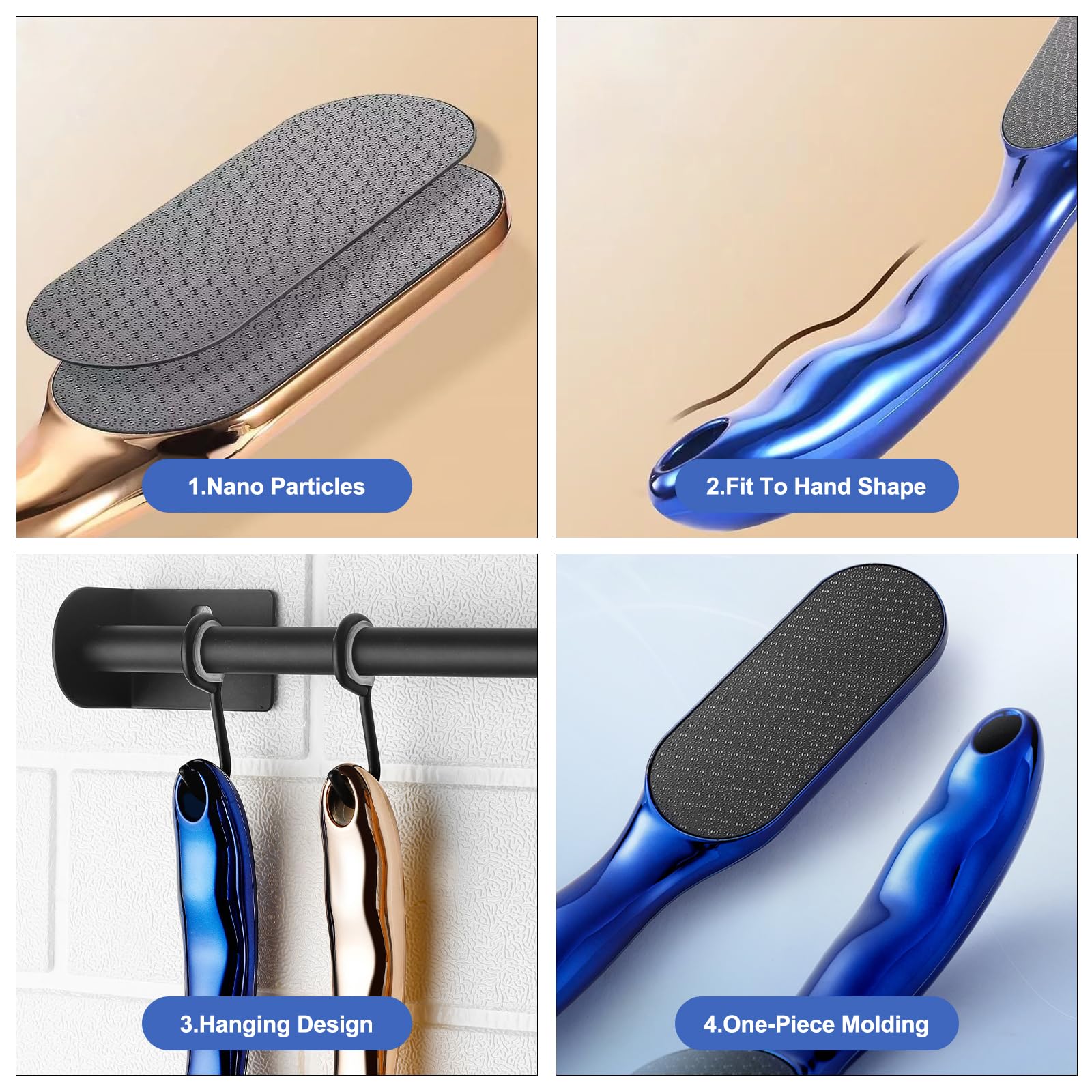 Professional Nano Glass Foot File Callus Remover with Non-Slip Ergonomic Handle - Pedicure Tool for Dry Cracked Feet - Perfect for Home Spa, Salon & Travel Foot Care (Blue, 1 Piece)