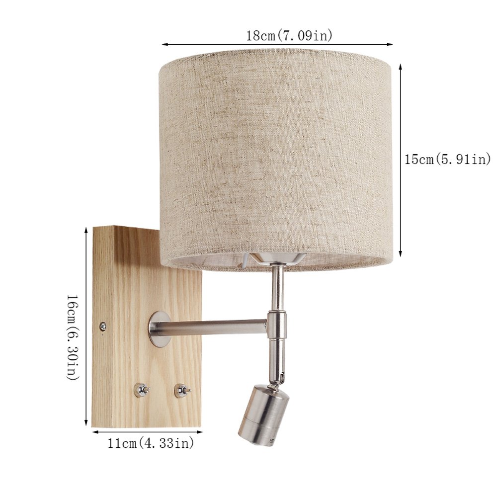 Modern 2-Light Solid Wood Wall Sconce with LED Reading Light - Bedside Wall Lamp for Bedroom, Living Room & Hallway - Independent Switch Control - Perfect for Cozy Reading Nooks & Ambient Lighting