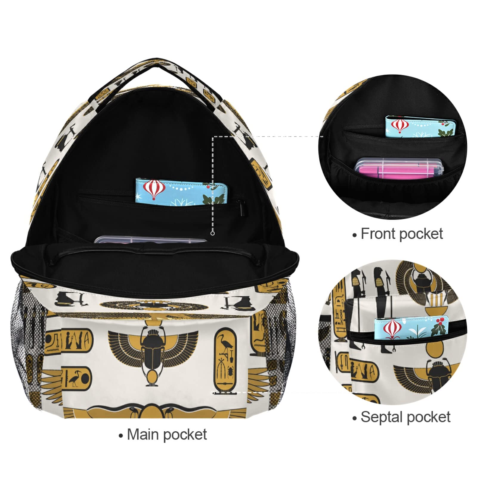 Ancient Egyptian Print Backpack for Teens & Adults - 15 Inch Laptop School Bag for Boys, Girls, Men & Women | Durable Bookbag for College, Travel, Hiking & Camping | Stylish Daypack for Students & Professionals