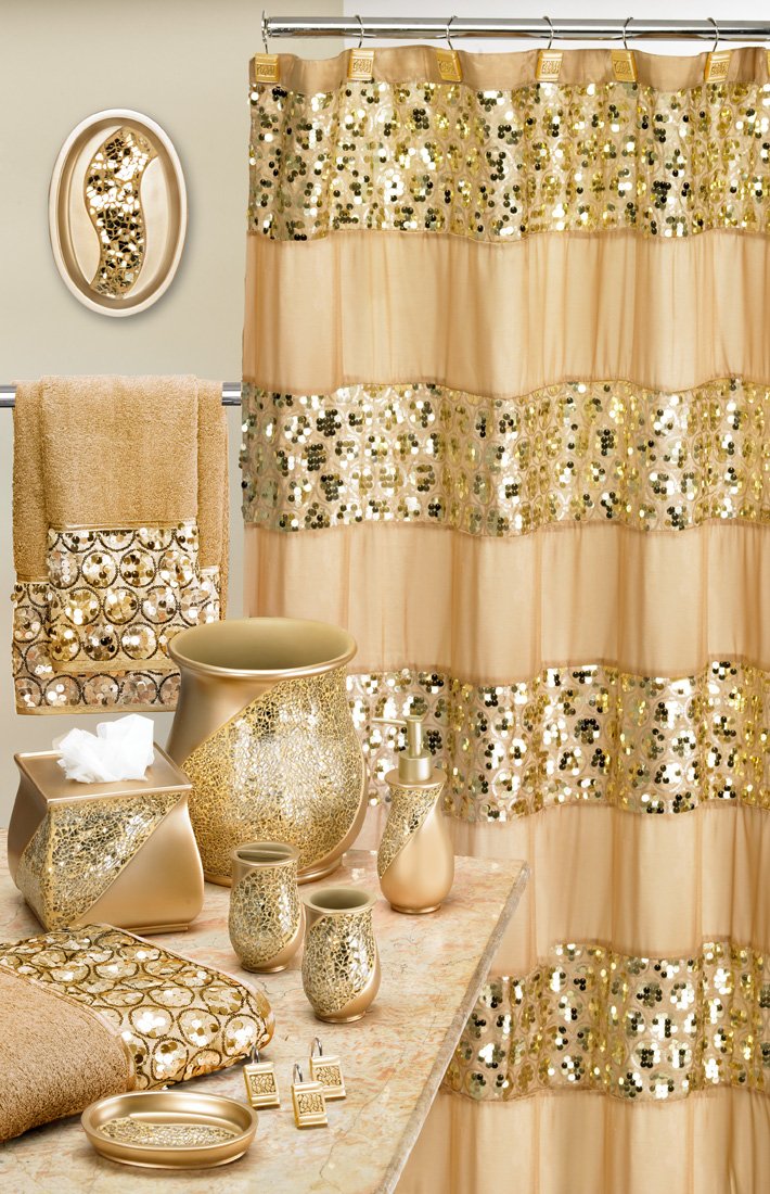 Luxury 13-Piece Bathroom Accessories Set - Includes Shower Curtain, Towel Sets, and Bath Mat in Gold | Elegant Home Decor for Master Bathroom & Guest Bath