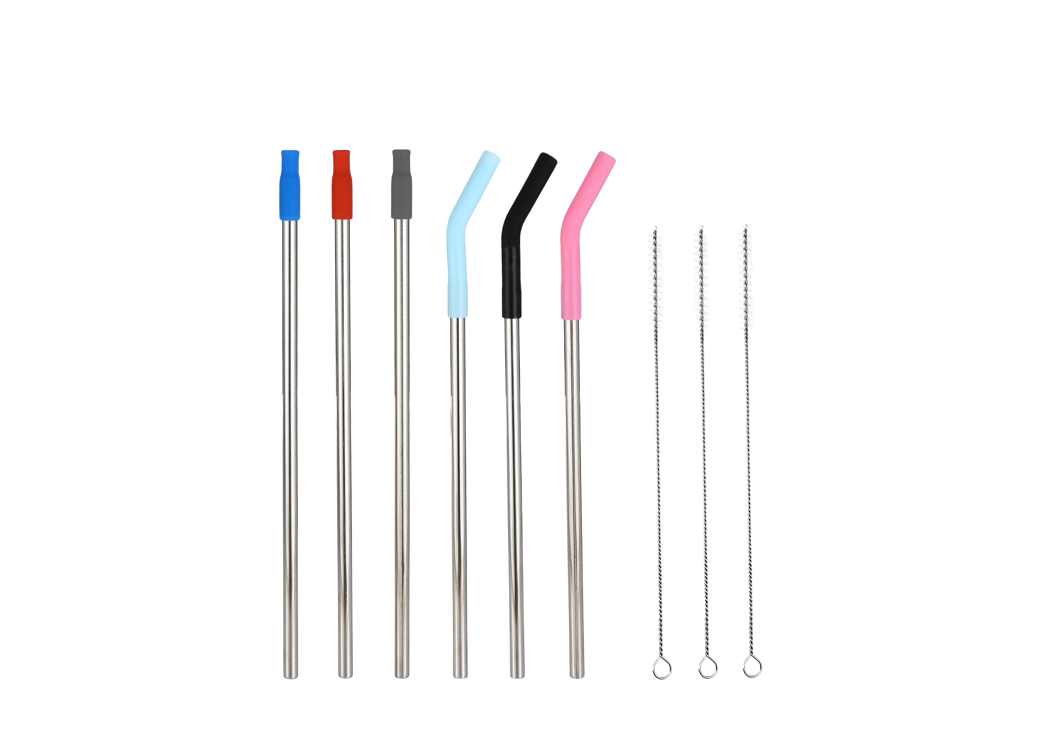 6 Pack Stainless Steel Replacement Straws with Bendable Silicone Tips & 3 Cleaning Brushes | Eco-Friendly Reusable Drinking Straws for Smoothies, Iced Coffee, and Cocktails at Home or On-the-Go