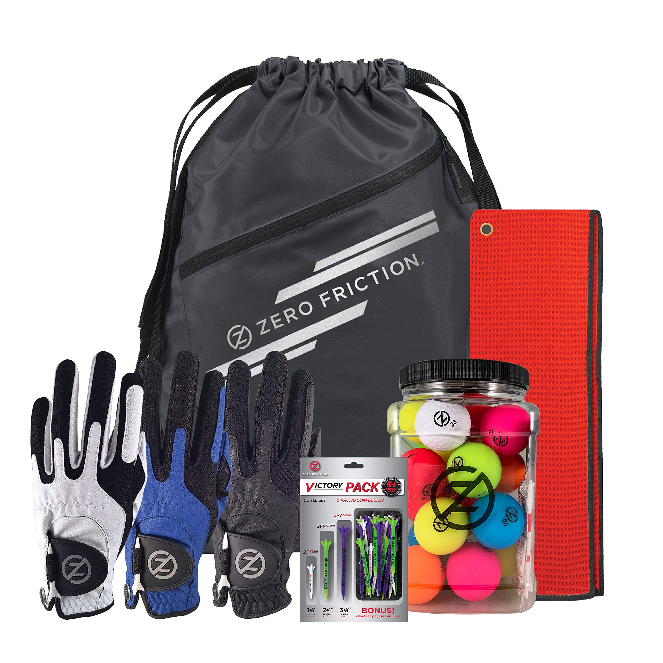 Premium Zero Friction Golf Accessories Set - Includes Golf Gloves, Matte Finish Golf Balls, Durable Athletic Backpack, Performance Golf Tees & Absorbent Golf Towel - Perfect for Practice, Tournaments & Outdoor Sports