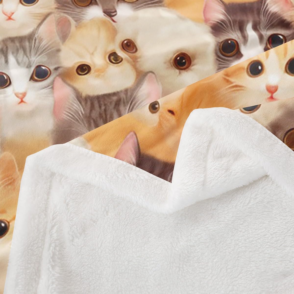 Cute 3D Cat Print Fleece Blanket for Kids & Girls - Soft Sherpa Throw Blanket with Kawaii Kitten Design, 40