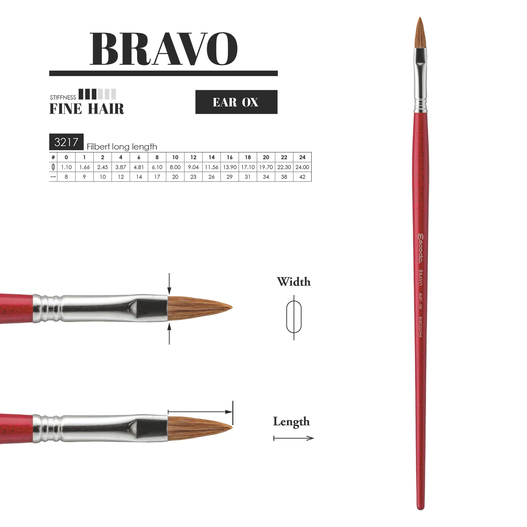 Escoda Bravo Series 3217 Professional Artist Paint Brush - Size 24 Filbert for Oil & Acrylic Painting - Premium Light Ox Hair Bristles - Perfect for Canvas, Portraits & Fine Art Details