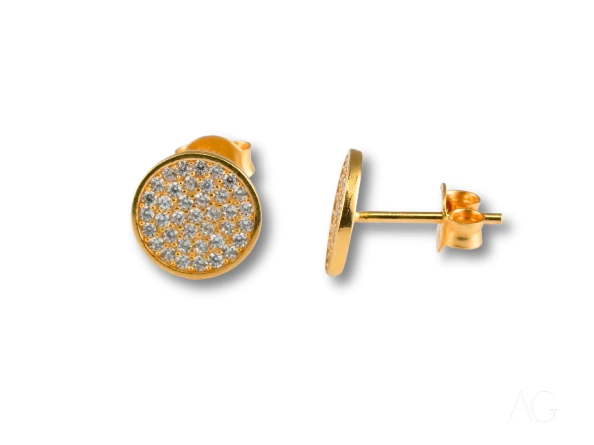 18k Gold CZ Round Earrings - Sparkling Cubic Zirconia Stud Earrings for Women, Elegant Gift for Birthday, Anniversary & Valentine's Day | Perfect for Parties, Weddings & Evening Events