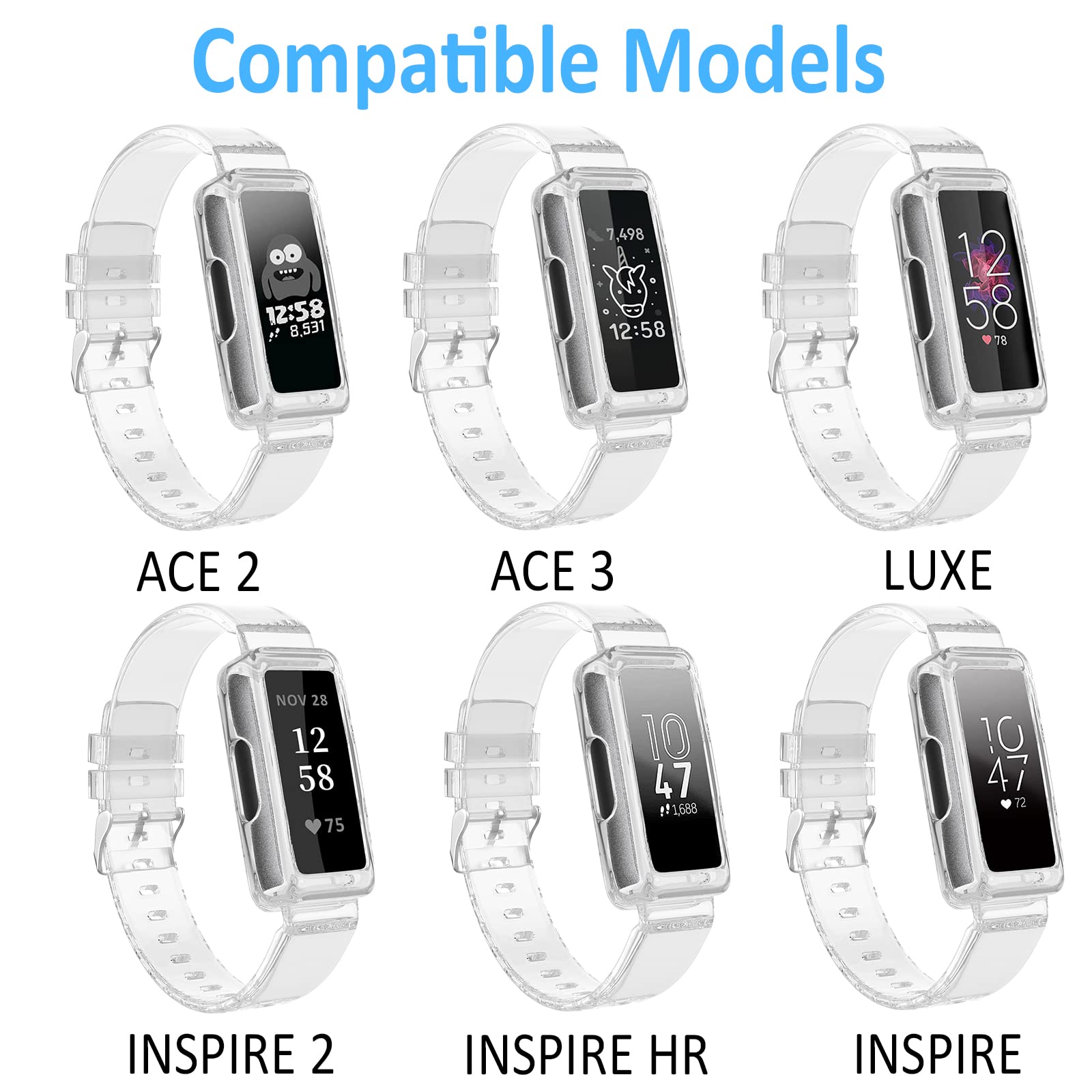 Compatible Fitbit Ace 3 & Ace 2 Bands for Kids - Durable TPU Clear Sport Band with Protective Bumper Case | Also Fits Fitbit Inspire/Inspire 2/Inspire HR/Luxe | Perfect for Active Kids, Women & Men | Great for Sports, School & Daily Wear