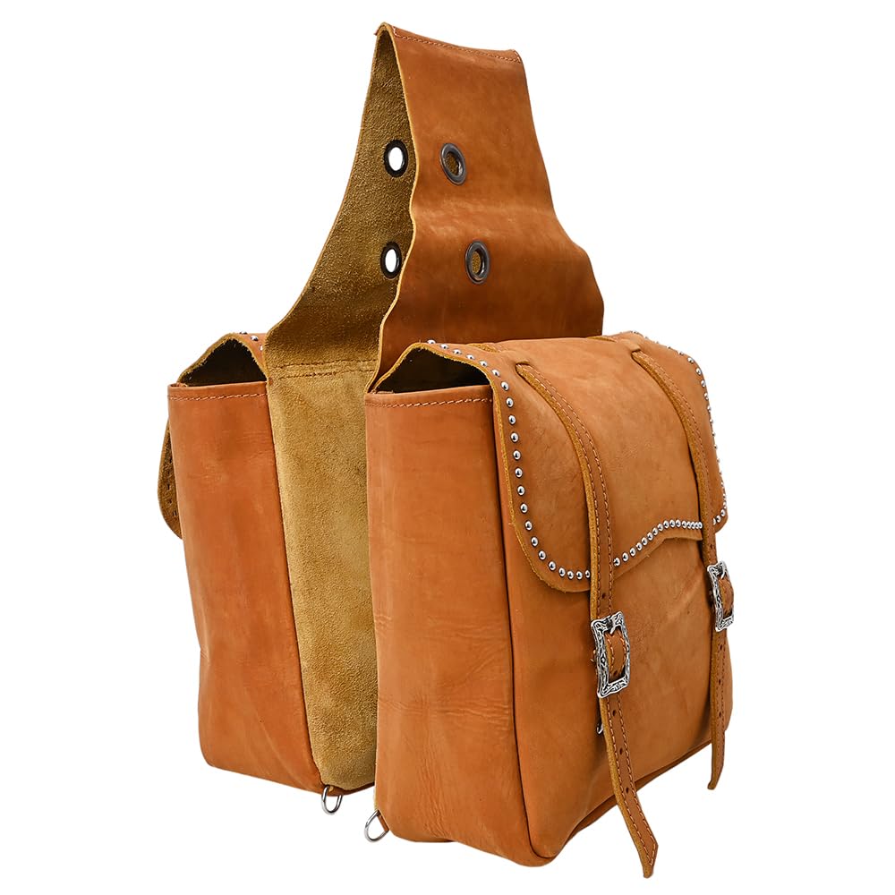 HILASON Soft Leather Horse Saddle Bag Tan | Western Equestrian Saddle Bag with Adjustable Closure | Durable Leather Saddle Pack for Trail Riding, Horse Shows & Ranch Work