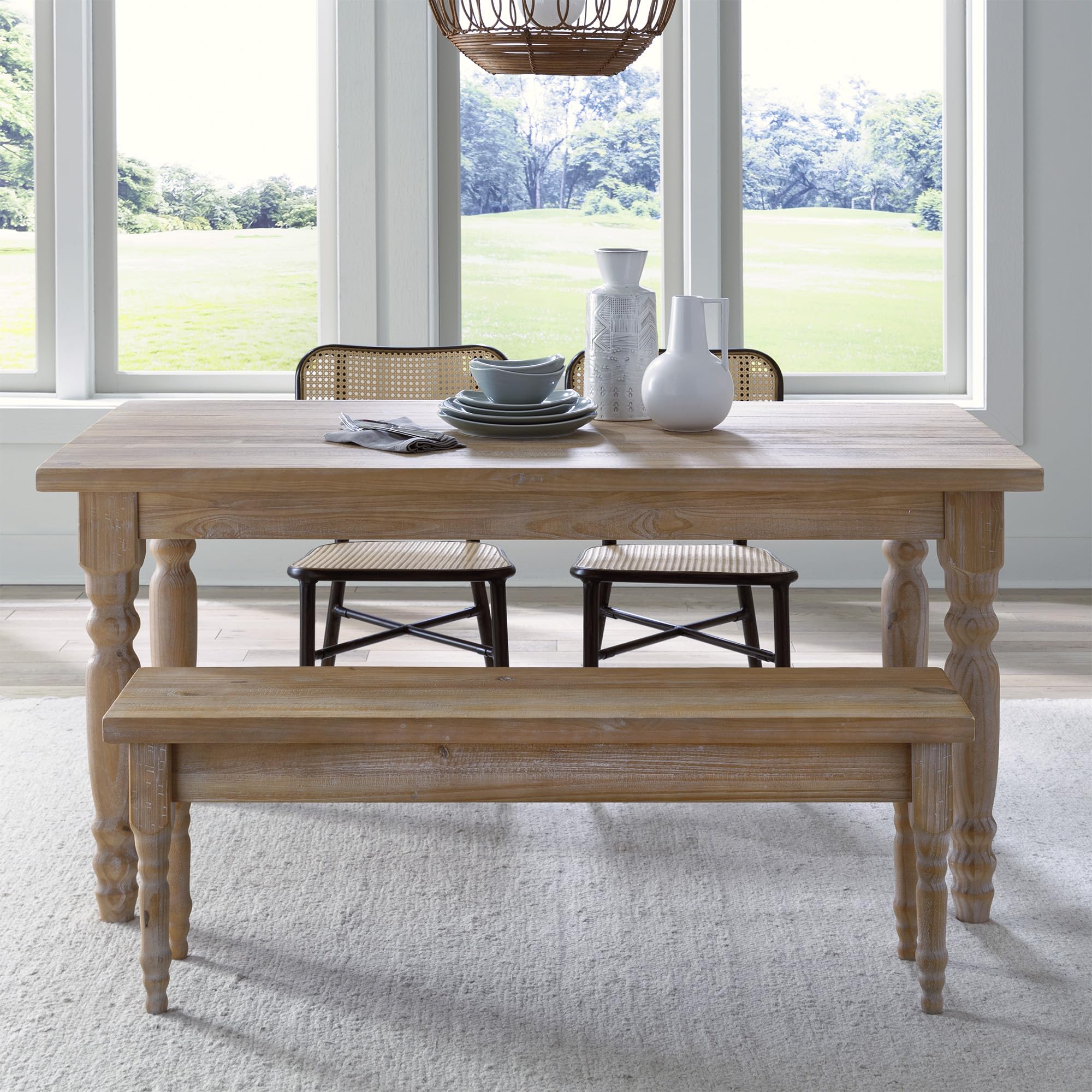 Valerie Solid Wood Bench with Driftwood Finish - Handcrafted Grain Wood Furniture for Living Room, Bedroom, or Entryway Decor