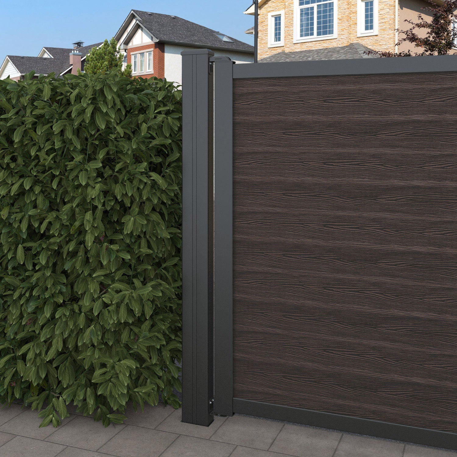 Classic Blossom Straight Top Driveway Gate - Mid Brown Wooden Fence with End Screen | Durable Outdoor Entryway Solution for Homes, Gardens & Commercial Properties