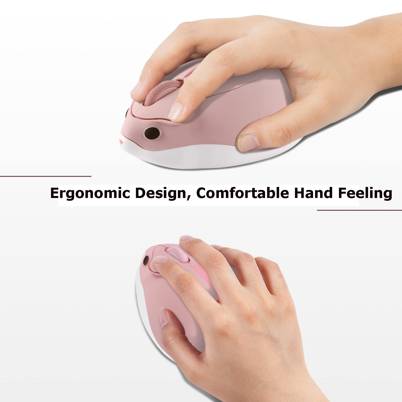 Bluetooth Wireless Mouse - Cute Hamster Shape, Silent & Lightweight, Pink Kawaii Design for PC, Laptop, Mac, iPad Pro, MacBook Pro/Air - Perfect for Gaming, Office, School & Gift for Women, Men, Kids, Boys & Girls