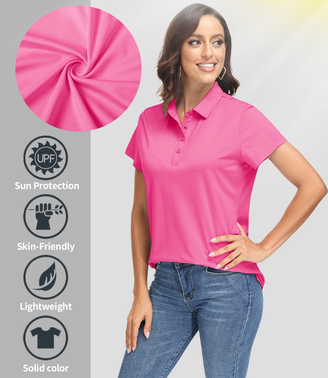 TACVASEN Women's Quick Dry UPF 50+ Sun Protection Golf Polo Shirt - Short Sleeve Moisture Wicking Collared Top for Golf, Tennis & Outdoor Activities