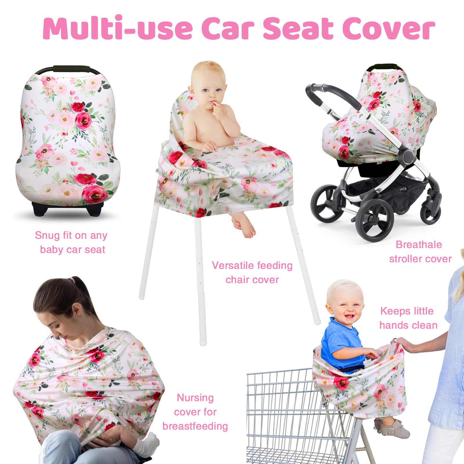 Rquite Baby Car Seat Cover - Stretchy, Breathable Infant Car Seat Canopy for Boys & Girls - Universal Nursing Cover for Breastfeeding - Multi-Use for Car Seat, Carrier & Stroller - Perfect for Travel, Shopping & Outdoor Adventures