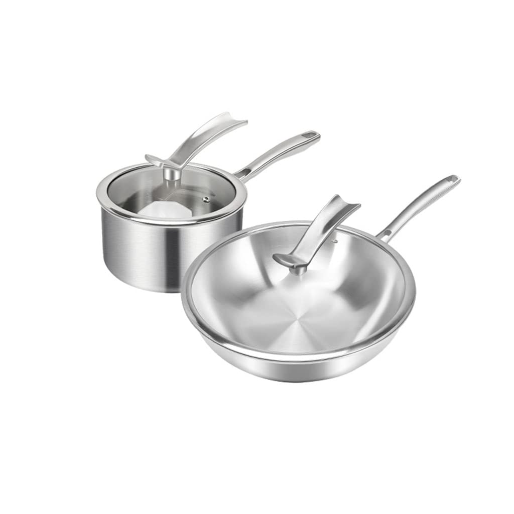 Premium 316 Stainless Steel Cookware Set - 5-Piece Nonstick Frying Pan & Milk Pot Combo for Home Kitchen | Durable Kitchen Utensils for Frying, Boiling & Cooking | Perfect for Family Meals, Camping & Restaurant Use (Color: Silver, Size: Standard)