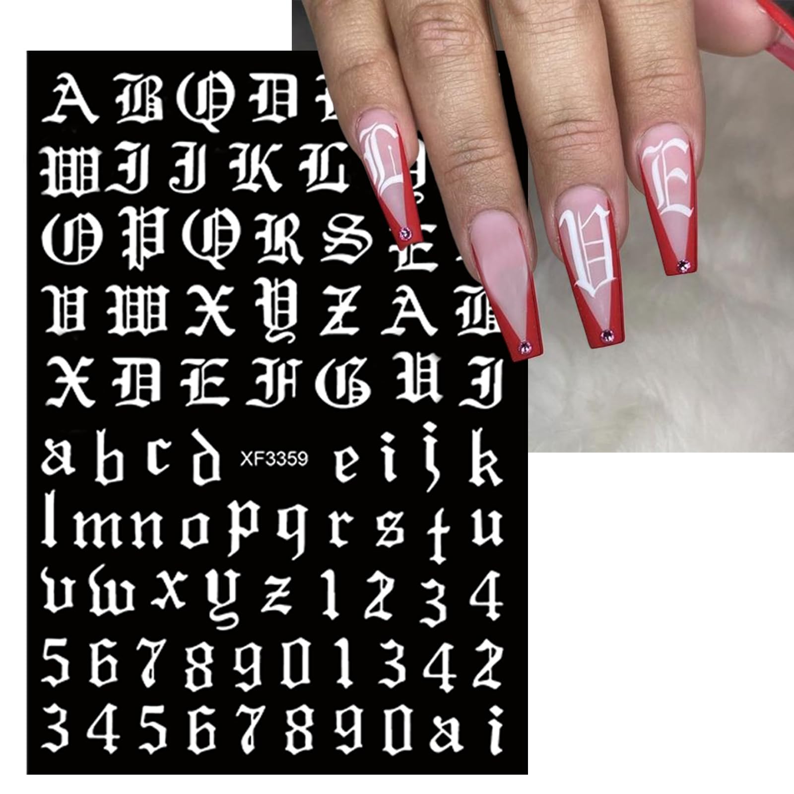 Holographic 3D Self-Adhesive Old English Alphabet Nail Art Decals - 8 Sheets with 8 Colors for Women & Girls DIY Manicure | Perfect for Parties, Weddings, and Special Occasions