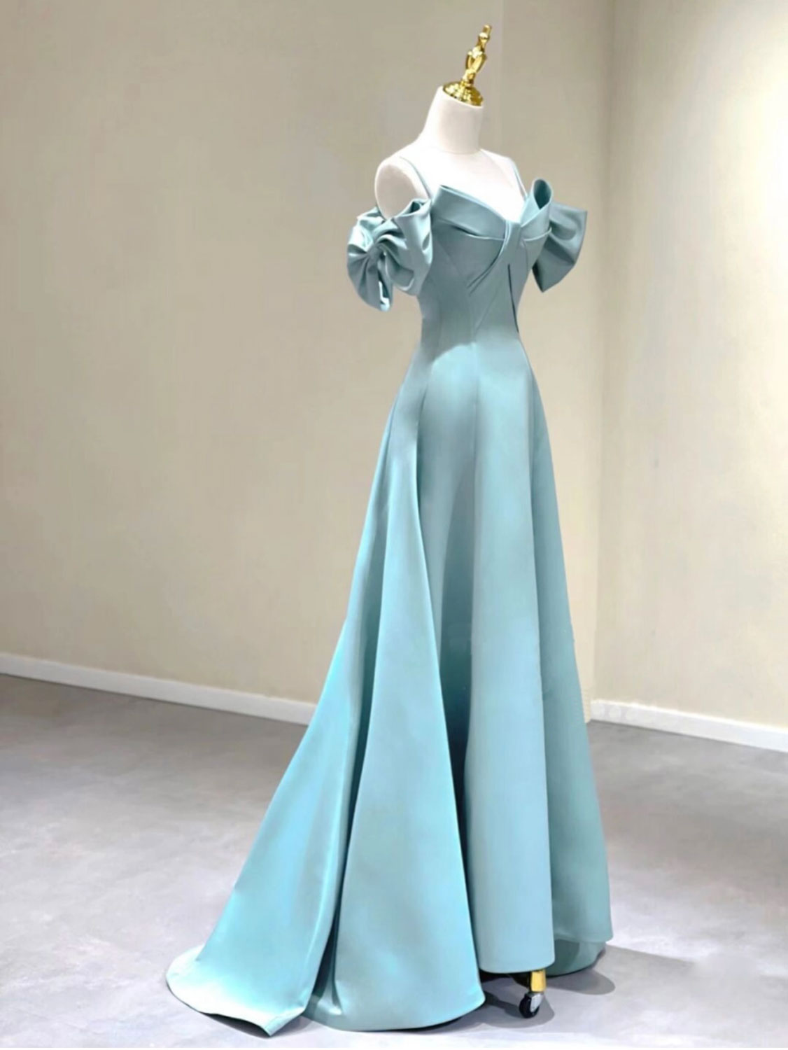 Elegant A-Line V-Neck Satin Blue Long Prom Dress | Formal Evening Gown for Women | Perfect for Homecoming, Ball, Wedding & Special Occasions