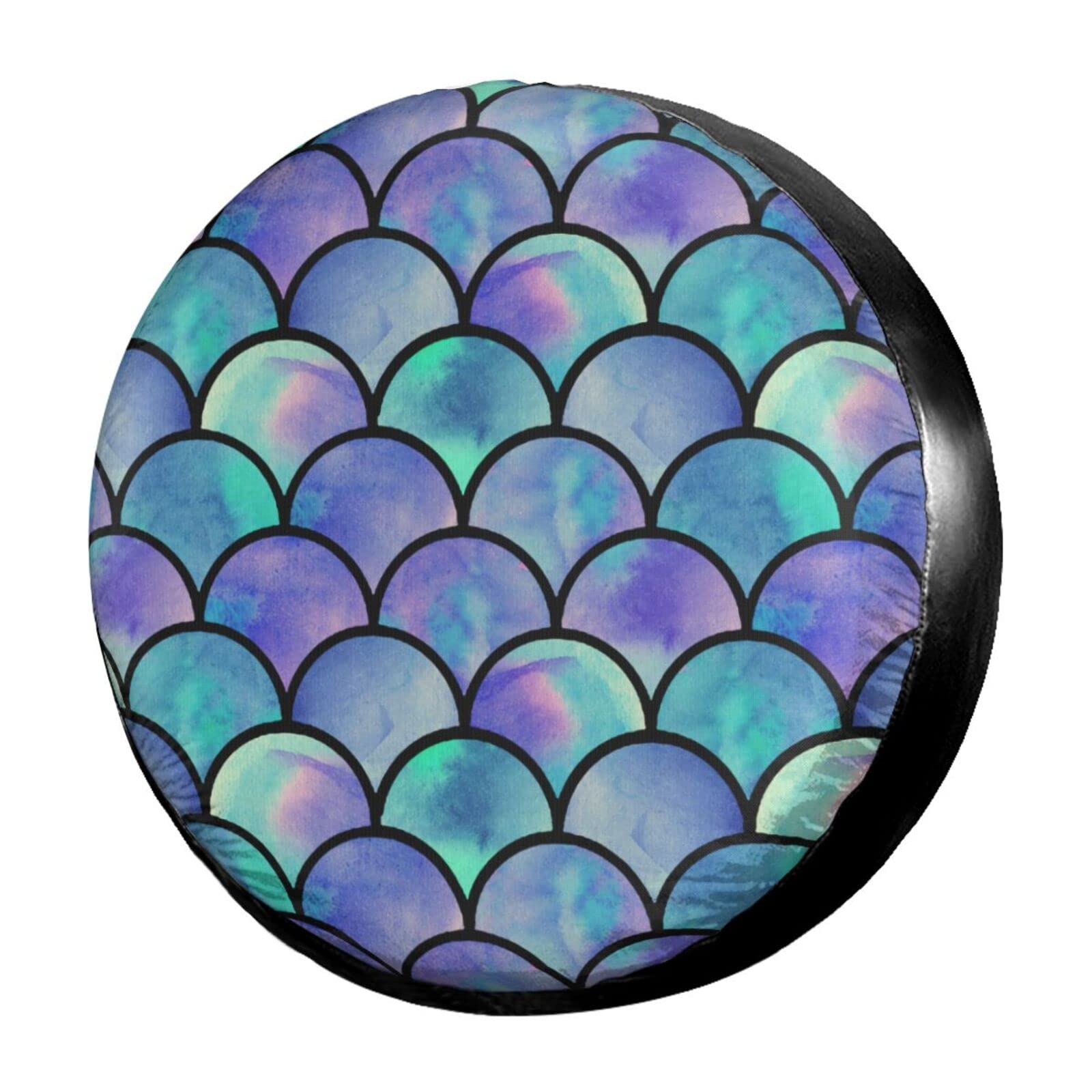 Rainbow Mermaid Scale Spare Tire Cover - 17 Inch Dust-Proof Wheel Protector for Trailers, RVs, SUVs & Vehicles | Waterproof & UV Resistant for Outdoor Adventures & Road Trips