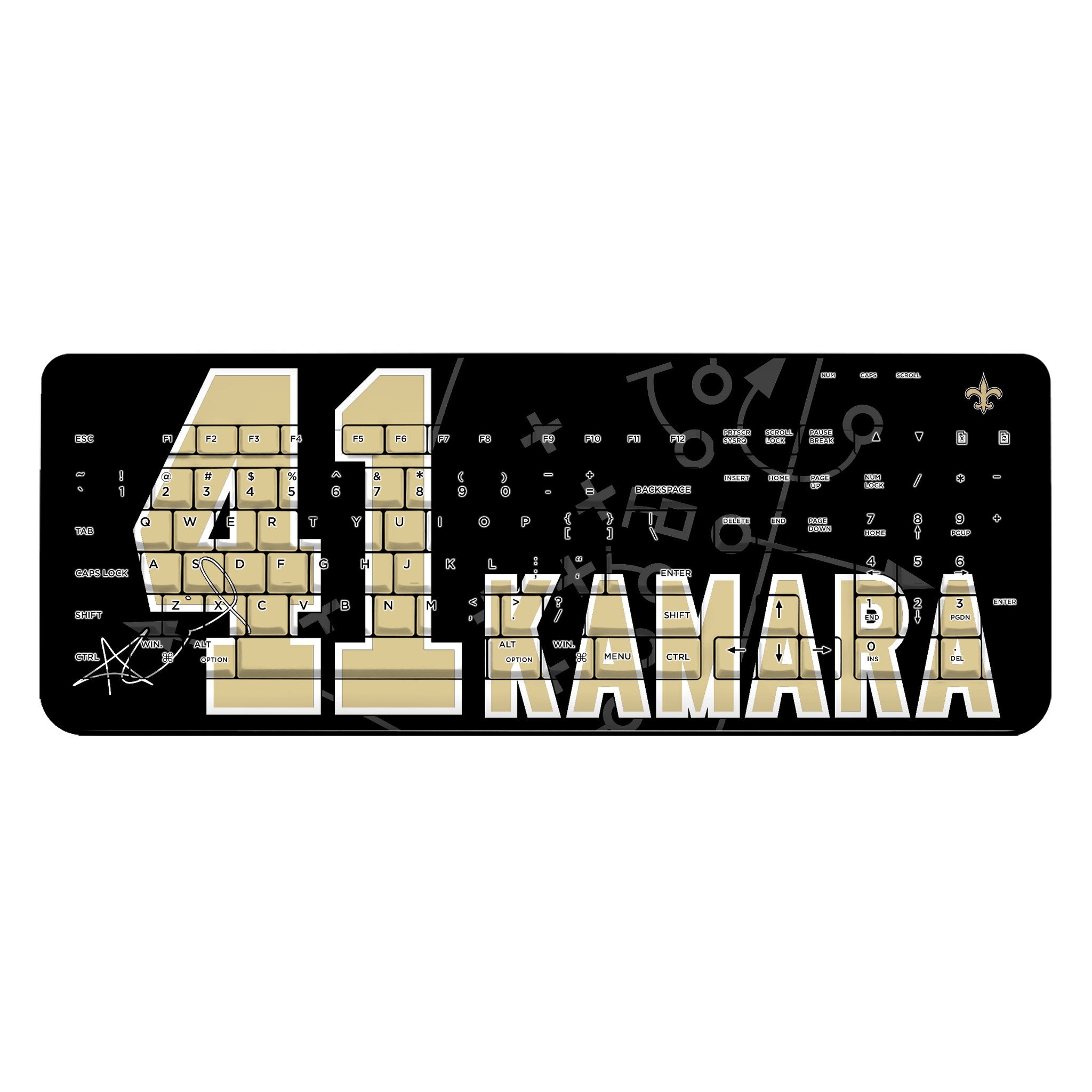 Alvin Kamara New Orleans Saints 41 Ready Wireless USB Keyboard - Ergonomic Gaming & Office Keyboard for PC, Mac, Laptop - Perfect for Football Fans, Gamers & Remote Work