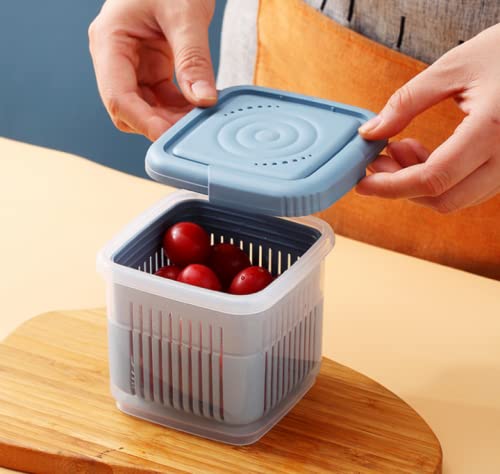 Fresh Food Storage Containers for Fridge - Airtight Fruit Containers with Lid & Removable Drain Basket - Perfect for Strawberries, Cherries, Berries & More - Ideal for Meal Prep, Snack Storage & Keeping Produce Fresh Longer