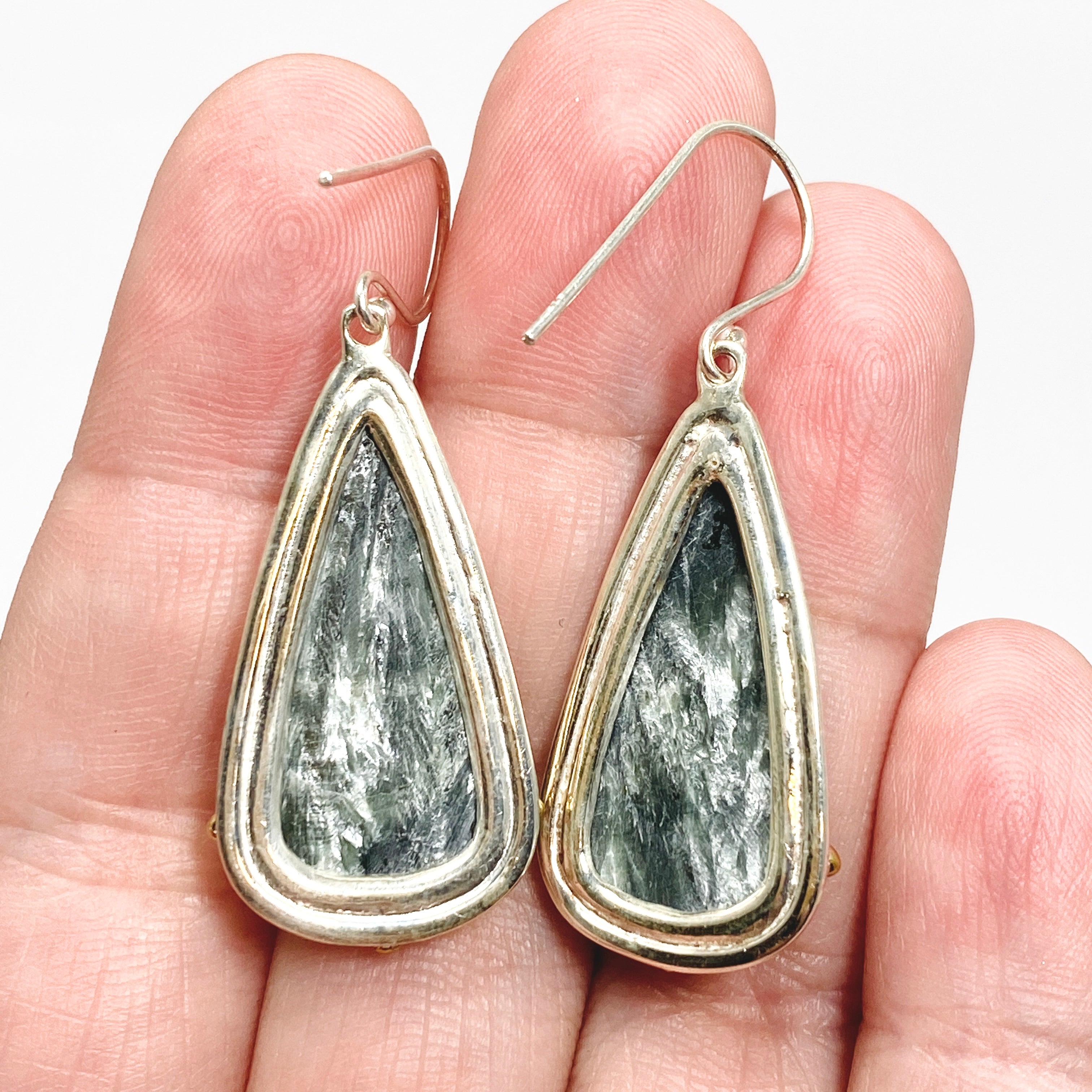 Seraphinite Teardrop Cabochon Earrings - Sterling Silver Handmade Jewelry for Women | Elegant Gift for Birthday, Anniversary & Special Occasions