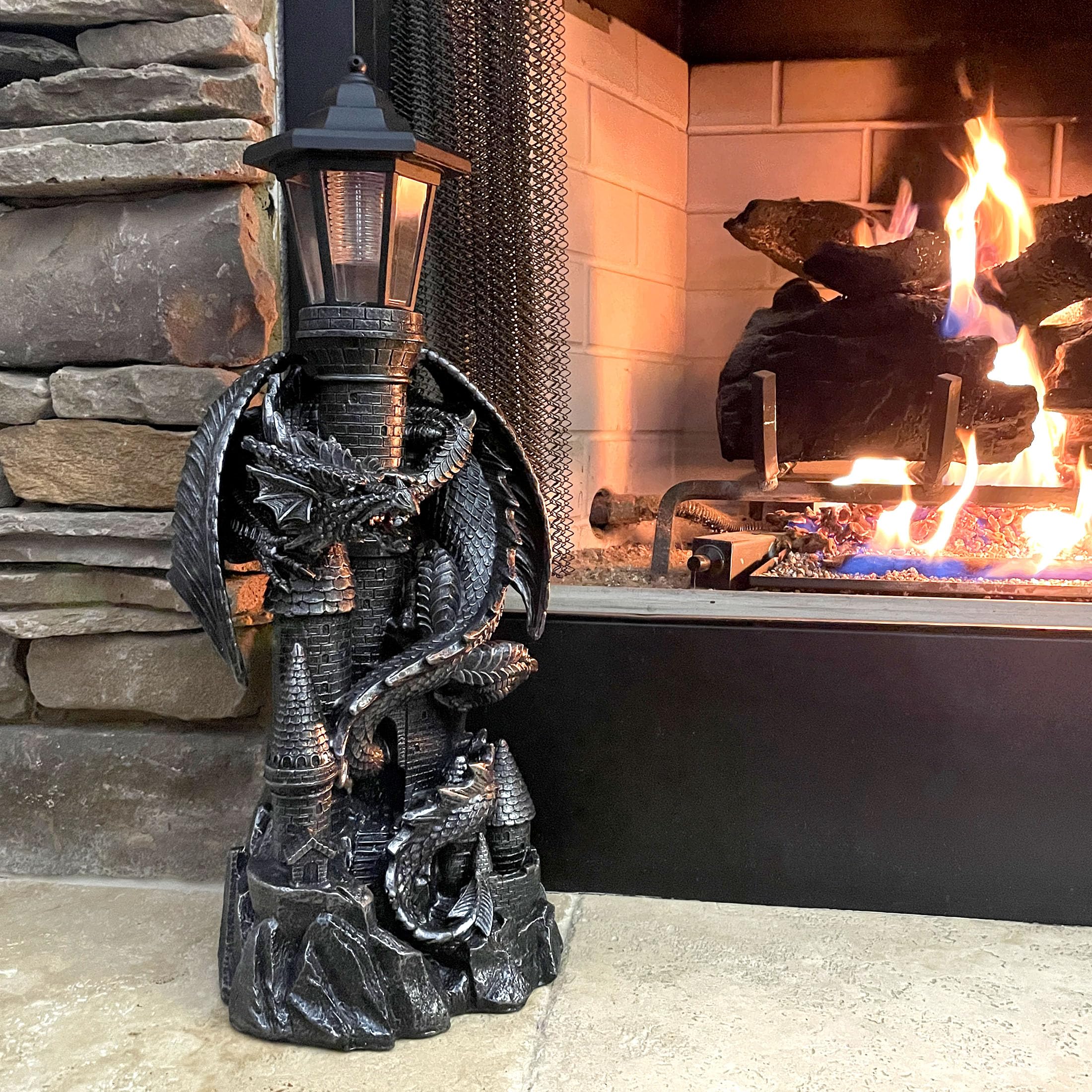Solar-Powered Medieval Dragon Statue with LED Lantern - 21 Inch Gothic Outdoor Decor for Garden, Patio & Castle Theme - Keeper of The Castle Symbolizing Protection & Enchantment
