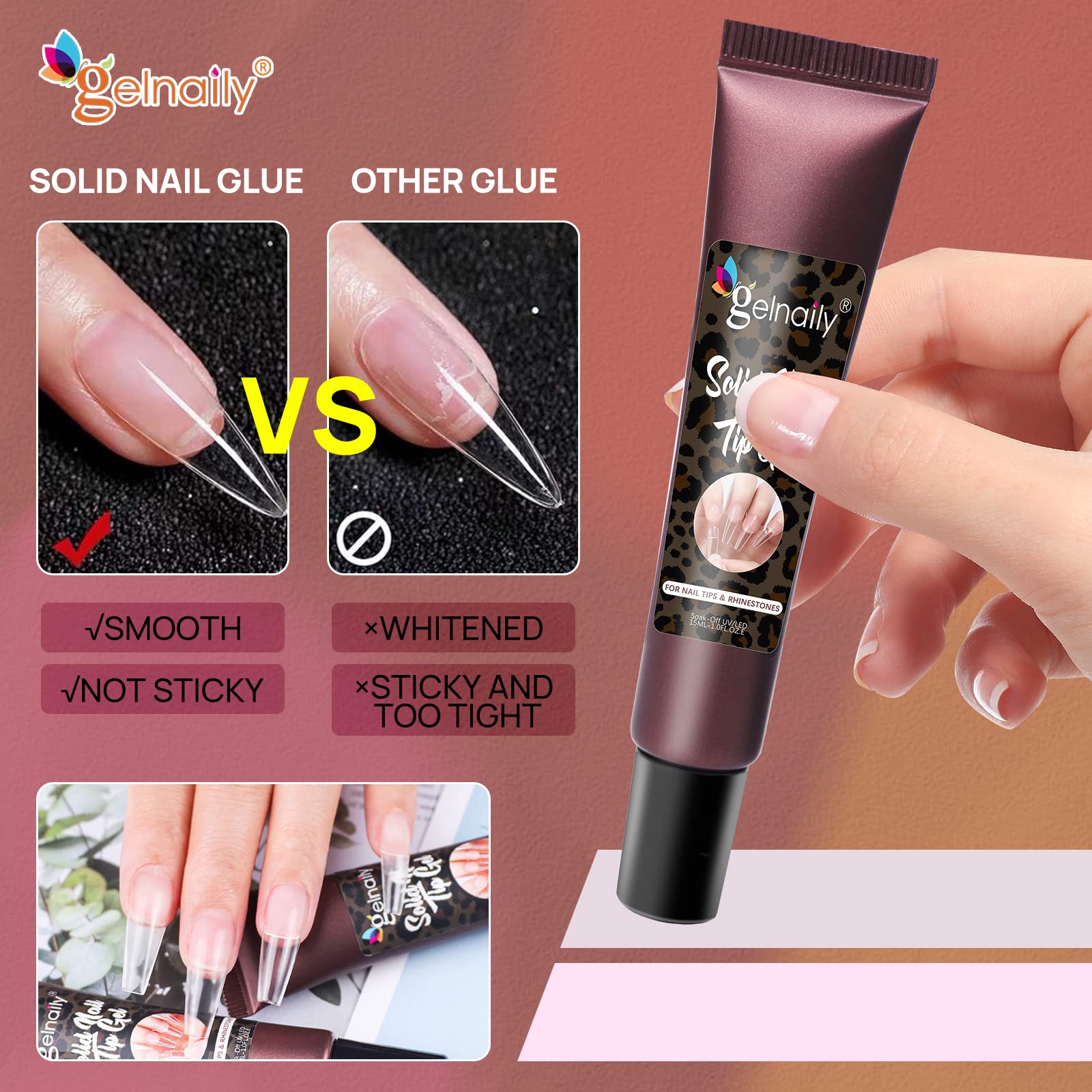 UV/LED Curable Solid Nail Tips Gel Glue - Super Strong Adhesive for Press-On Nail Extensions, Acrylic Nails & Rhinestone Decorations | Perfect for Salon Professionals & DIY Nail Art at Home