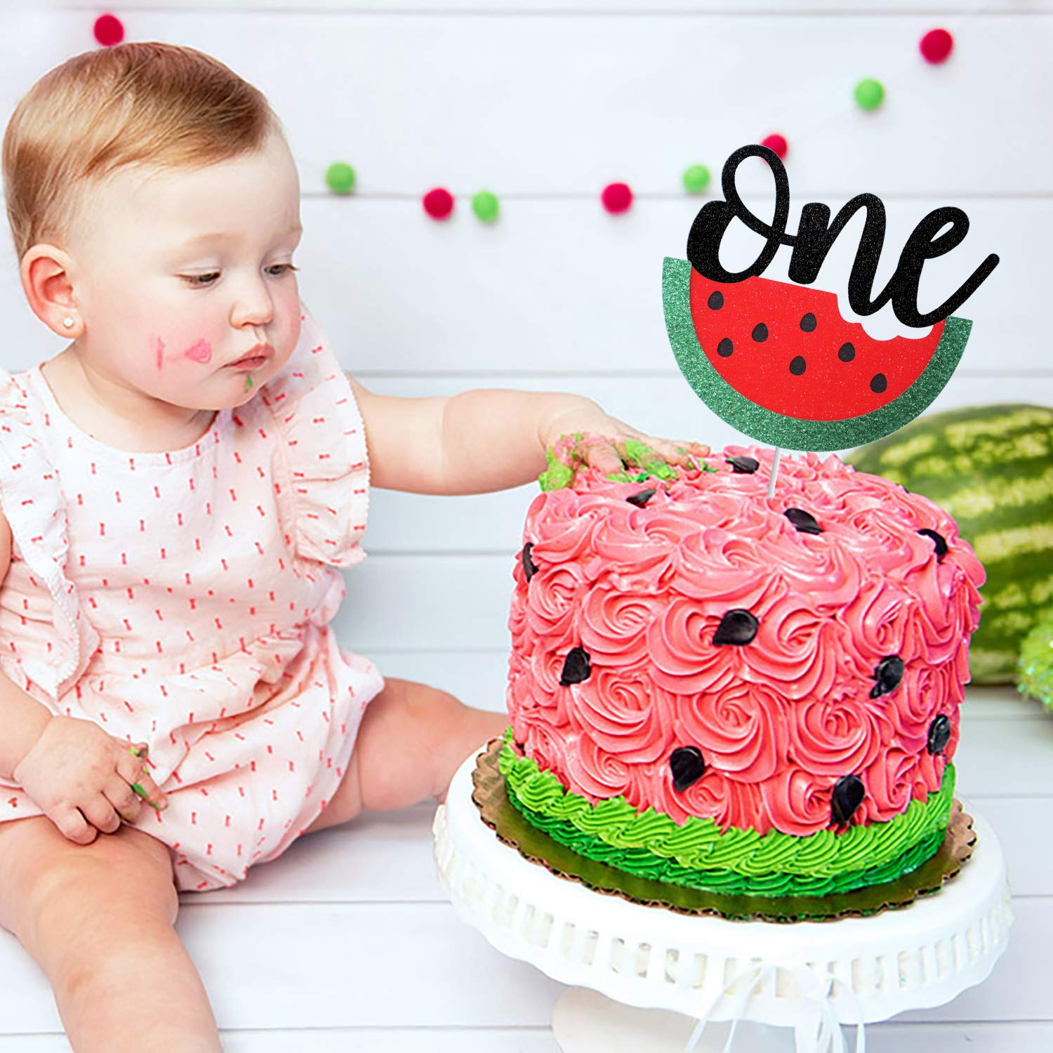 One in a Melon Cake Topper - Watermelon First Birthday Decor for Summer Tutti Frutti Hawaiian Themed Party | Perfect for 1st Birthday Cakes, Dessert Tables & Tropical Celebrations