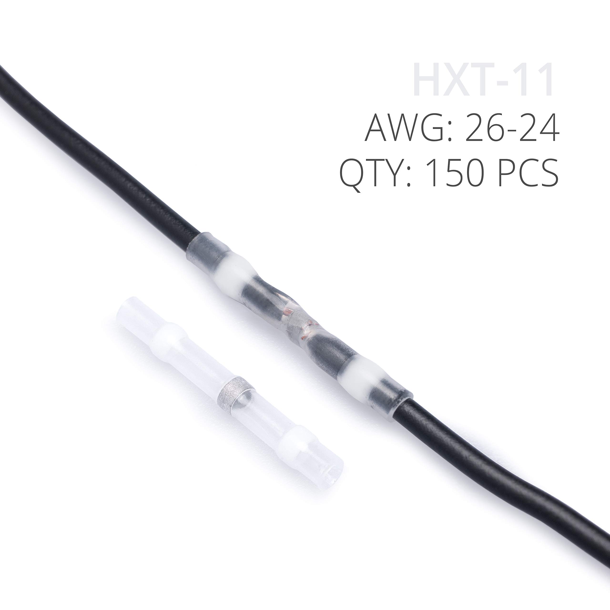 Wirefy 150 PCS Heat Shrink Solder Seal Wire Connectors - Waterproof Self-Soldering Butt Connectors for 26-24 AWG Wires - Ideal for Automotive, Marine & Outdoor Electrical Repairs