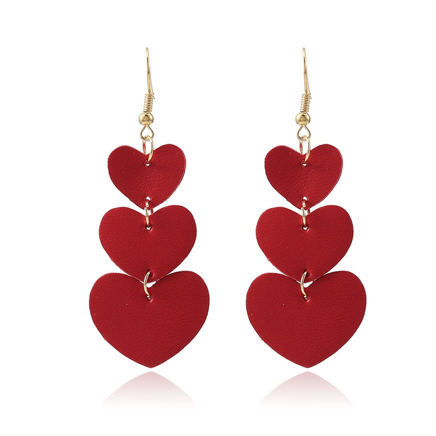 Handmade Heart Leather Earrings for Women - Lightweight Big Love Drop Dangle Statement Fashion Jewelry Gift for Girls | Valentine's Day, Anniversary, Birthday & Special Occasion Accessories