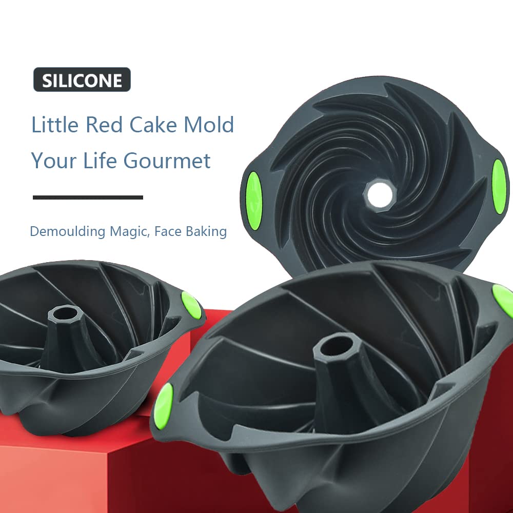 24.5cm Dark Gray Silicone Cake Mold for Spiral Cakes, Donuts, Muffins, Cookies & Puddings - Round Baking Pan for Home Baking, Party Desserts & Holiday Treats