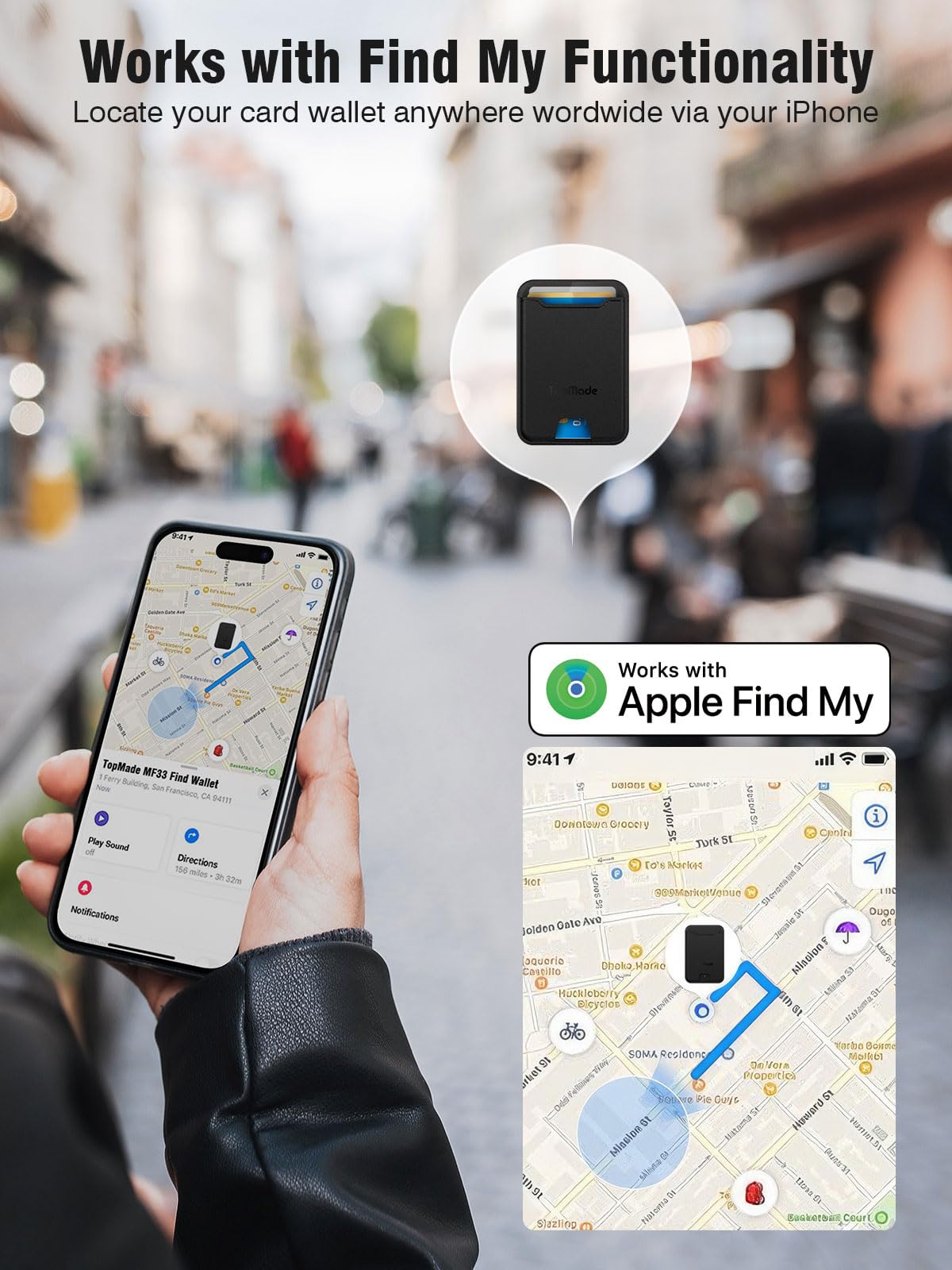 Premium Magnetic Leather Wallet for iPhone 16/15/14/13/12 Series - MagSafe Compatible with Apple Find My Tracker, RFID Blocking Card Holder (Fits 4 Cards) - Perfect for Everyday Carry & Travel Accessories - Black (Charger Not Included)