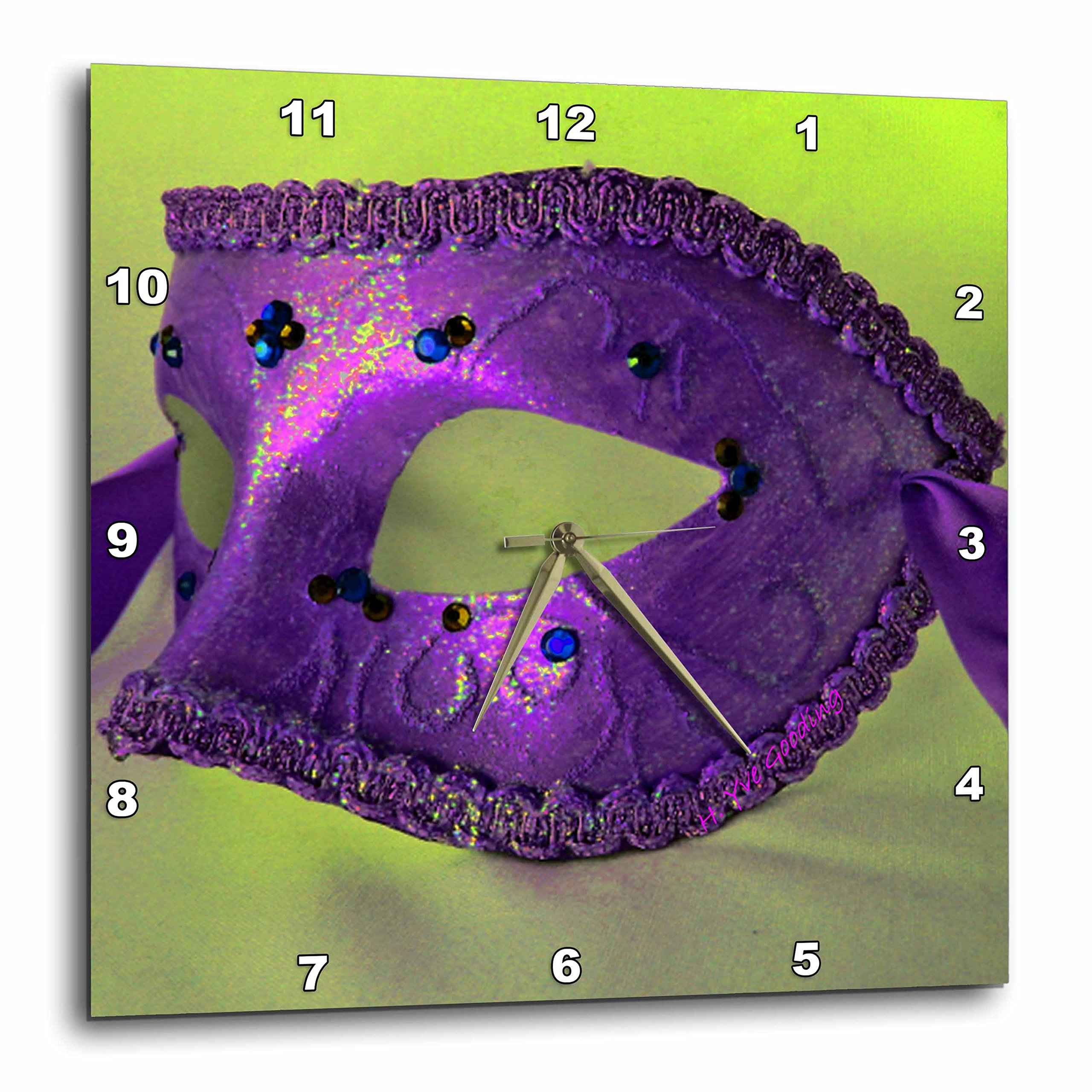 3D Rose Masquerade in Antique Purple Glitter Wall Clock - 15 x 15 Inch Elegant Home Decor for Living Room, Bedroom & Office | Unique Gift Idea for Halloween, Parties & Special Occasions