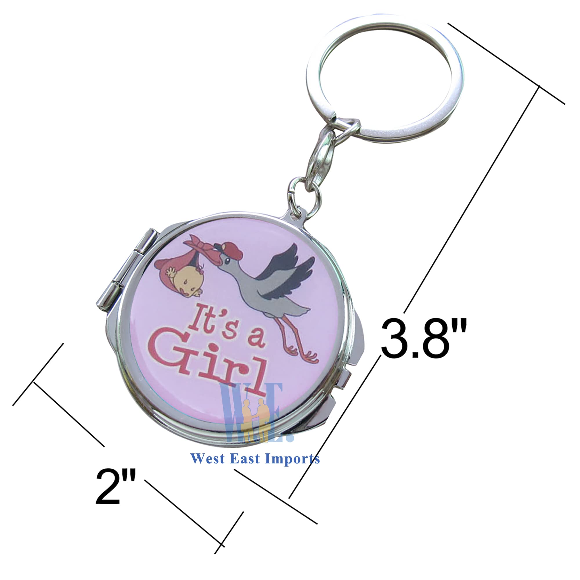 12 PCS Baby Girl Shower Keychain Party Favors - Pink Stork Design Mini Compact Keychain for Baby Showers, Birthday Gifts & Bridal Party Favors