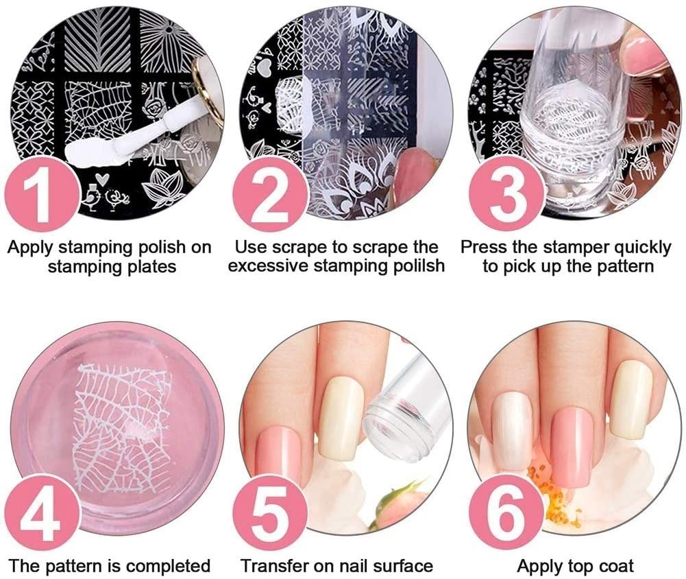RoyalKart Professional Nail Art Kit for Women & Girls - 3 Nail Stamping Plates (XY12,04,17), Stamper & Scraper - DIY Manicure Accessories for Salon-Quality Nails at Home, Parties & Gifts