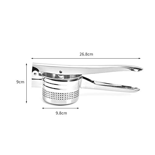 VALINK Stainless Steel Potato Masher & Ricer - Manual Fruit Vegetable Puree Press, Lemon Orange Juicer Squeezer - Durable Kitchen Tool for Smooth Mashed Potatoes, Baby Food, Sauces (Silver, 26.8x9x9.8cm) - Perfect for Home Cooking, Meal Prep & Restaurant Use
