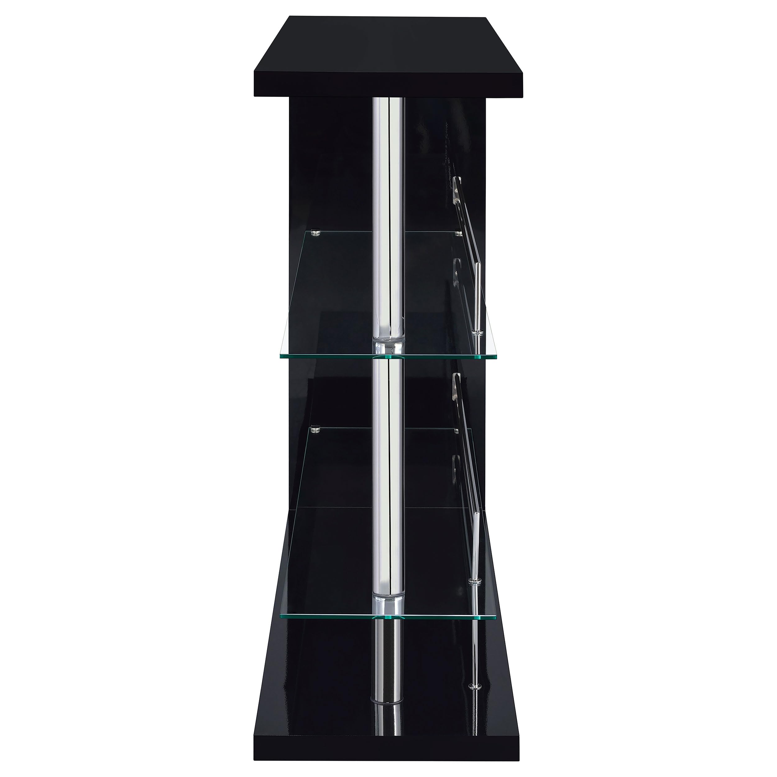 Modern Wine Table & Liquor Cabinet - Coaster Home Furnishings Prescott Rectangular Freestanding Wine Storage with 2 Shelves & Glass Holder, High Gloss Black - Perfect for Dining Room, Bar or Entertainment Area