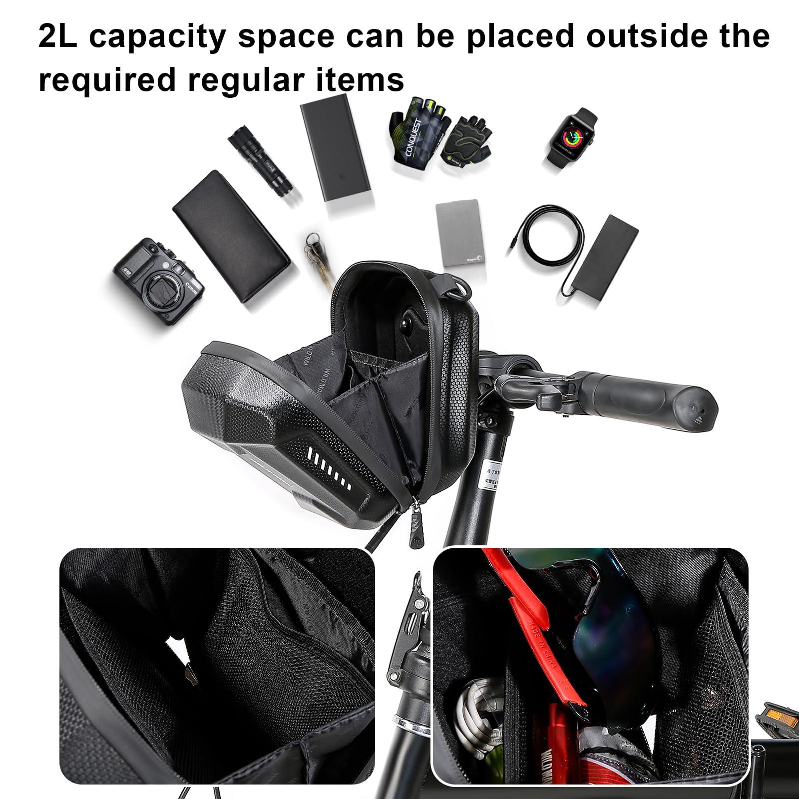 **Waterproof EVA Hard Shell Scooter Handlebar Bag - Bike Frame Storage Bag for Cycling & Commuting (Black) - Perfect for Outdoor Adventures & Daily Rides**