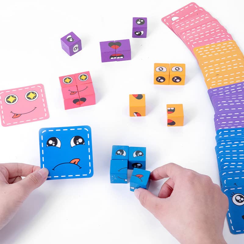 ROYCO Wooden Emoji Cube - Face Changing Expression Puzzle Game for Kids Ages 3+ | Fun Learning Toy for Emotional Development & Family Game Night
