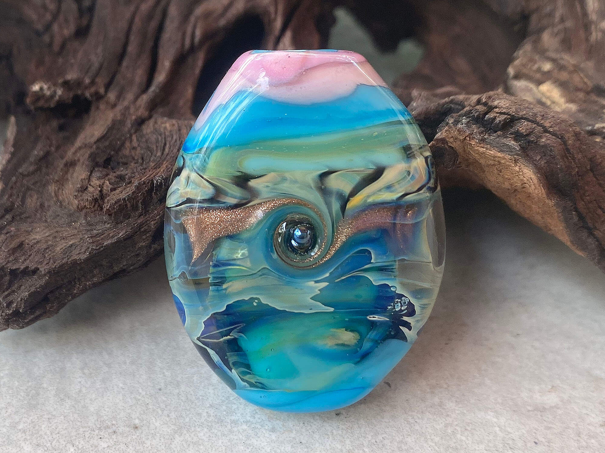 Handmade Turquoise Blue Organic Lampwork Glass Focal Bead for Jewelry Making - Perfect for Necklaces, Bracelets, and DIY Craft Projects
