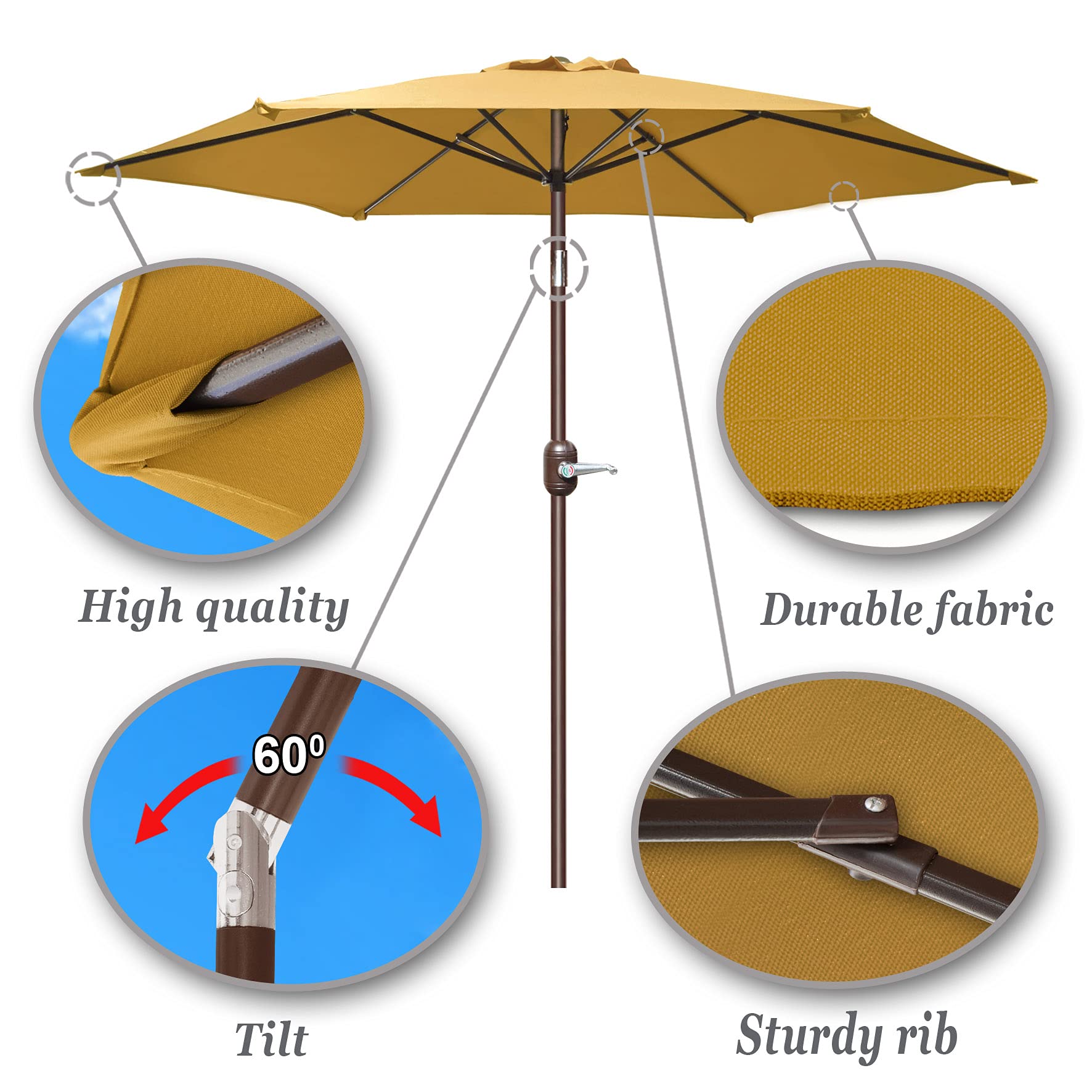 8 ft Outdoor Patio Umbrella with Push Button Tilt & Crank - 104 LED String Lights with Remote (8 Lighting Modes) - Battery Powered Tan Market Umbrella for Poolside, Backyard, Garden & Outdoor Dining