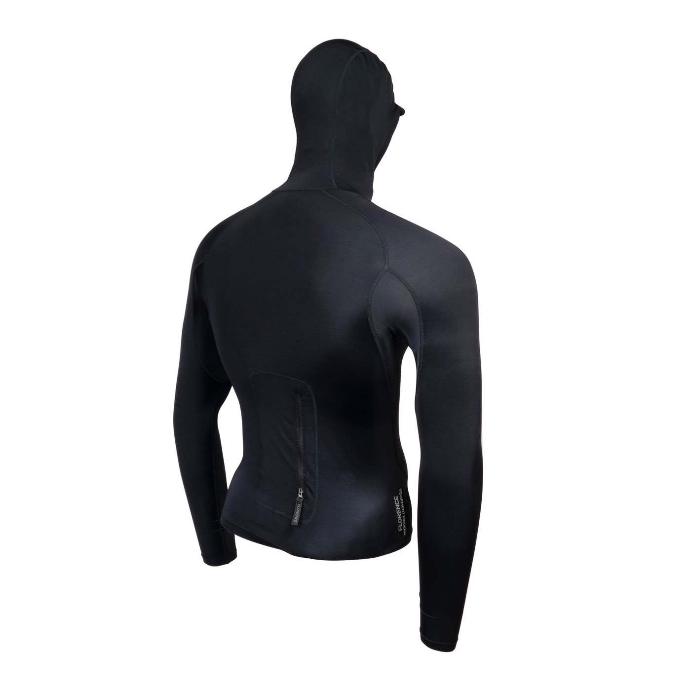 Florence Marine X Long Sleeve Utility Pocket Hooded Rashguard for Men & Women - UPF 50+ Sun Protection, Quick Dry Swim Shirt for Surfing, Swimming, Diving & Water Sports - Black
