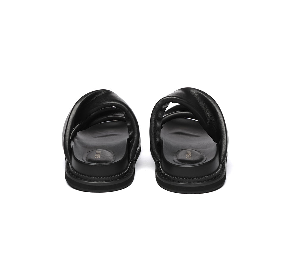 EVERAU® Women's Leather Padded Twist Slip-On Sandals - Comfortable Slides for Casual Wear, Beach, Pool & Home Use