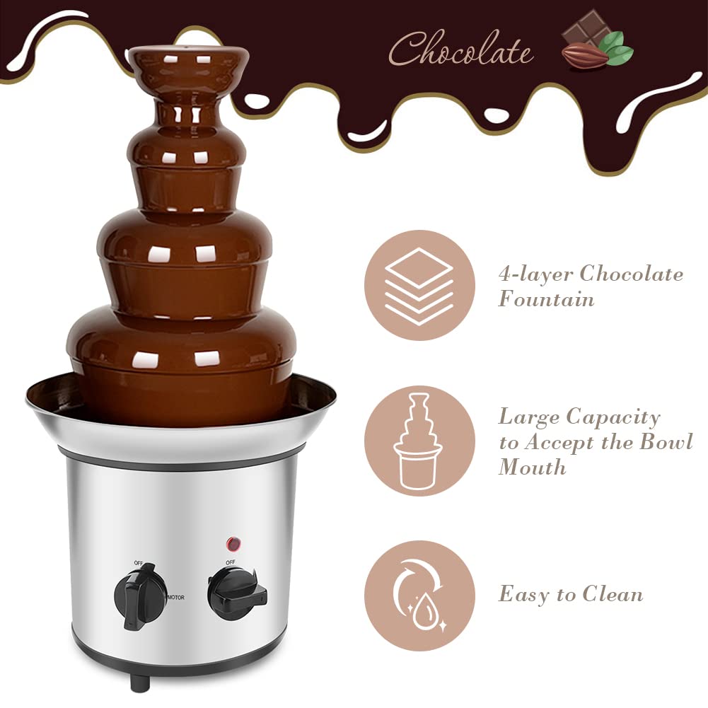 4-Tier Electric Chocolate Fondue Fountain - Stainless Steel Melting & Warming Machine for Chocolate, Candy, Butter & Cheese - Perfect for Parties, Weddings & Family Gatherings