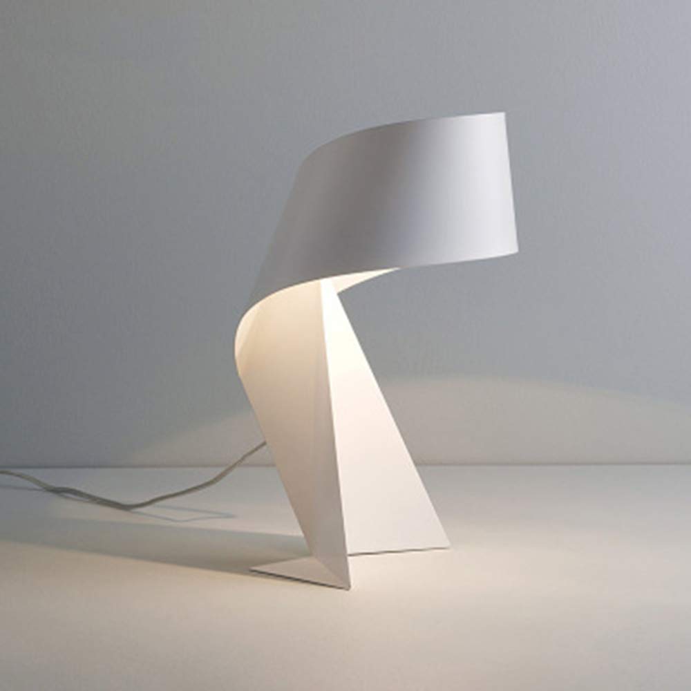 JminJC Modern Minimalist Black & White Wrought Iron Table Lamp - Origami Design for Bedroom, Bedside, Study & Office Decor - Energy Efficient LED Desk Lighting for Home & Workspace