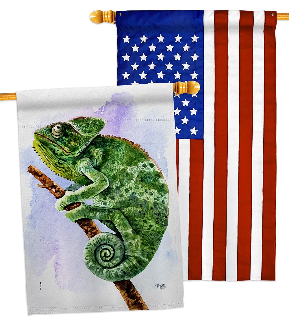 Breeze Decor Chameleon House Flag Pack - Double-Sided Garden Yard Decor for Outdoor Nature Lovers