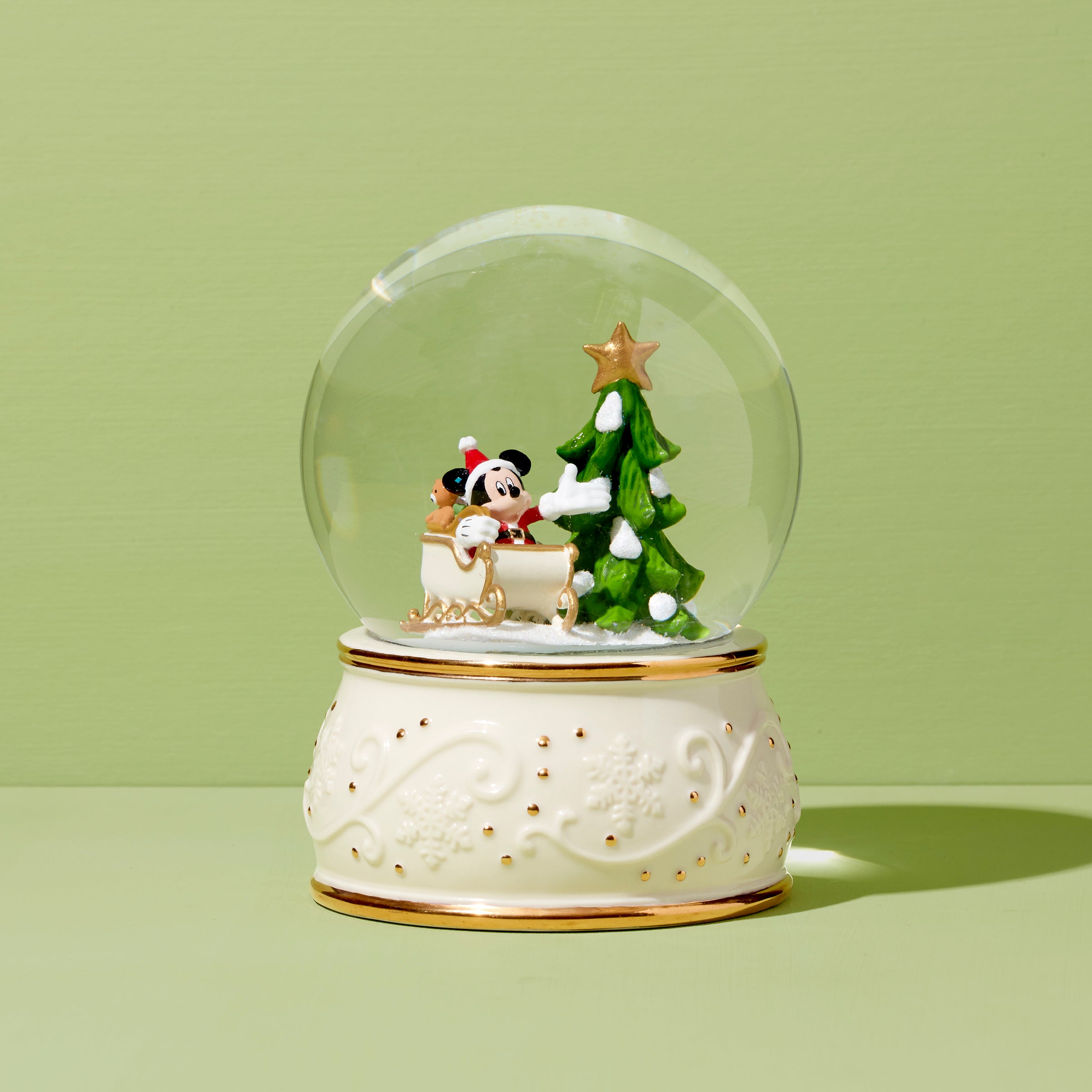 Disney Mickey Mouse Snow Globe with Music - Collectible Christmas Decoration for Home, Office, and Gift Giving
